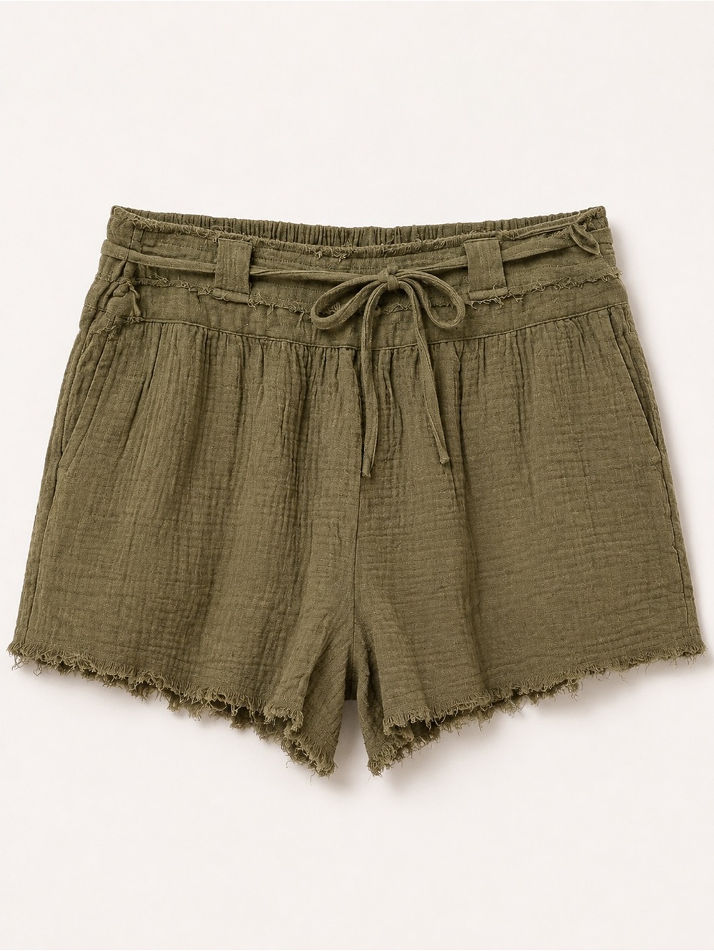 NWT Very J New’m Olive Green Gauze Raw Hem Women's Shorts Sz L